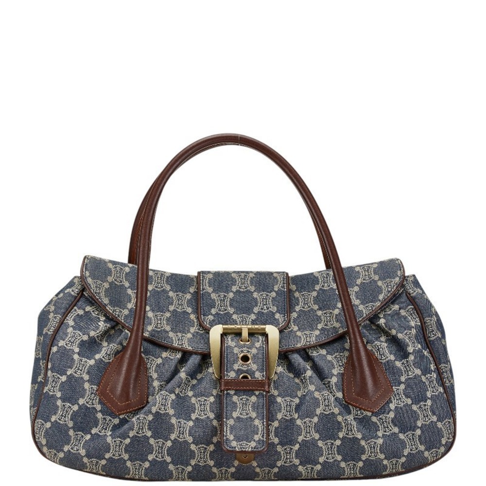 Celine Paris Macadam Boogie Handbag Blue Brown Denim Leather